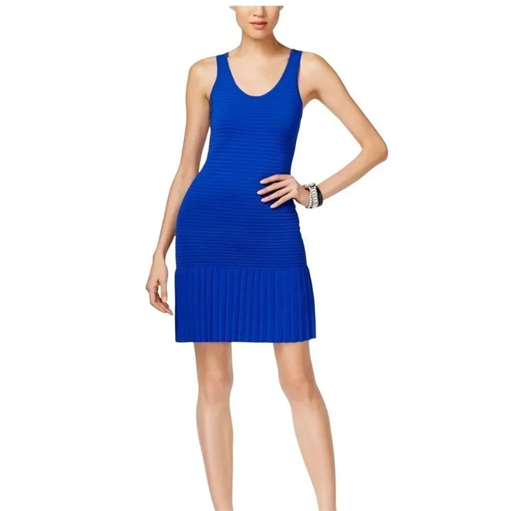 MICHAEL KORS Sleeveless Pleated Sweater Dress Royal Blue size XL